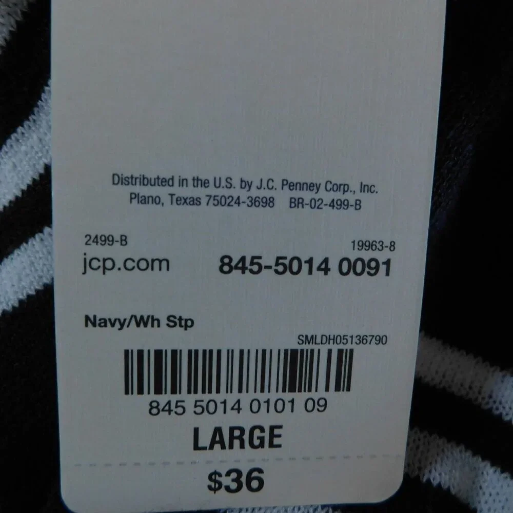 ST. JOHN’S BAY Open Front Cardigan 3/4 Sleeve Stripe Navy Womens Large